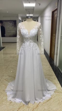 V Neck Long Sleeves Chiffon Beach Wedding Dresses Open Back White Lace Applique Bridal Dress Party Vestidos De Novia A-line