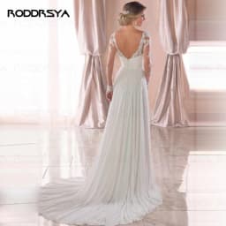 V Neck Long Sleeves Chiffon Beach Wedding Dresses Open Back White Lace Applique Bridal Dress Party Vestidos De Novia A-line