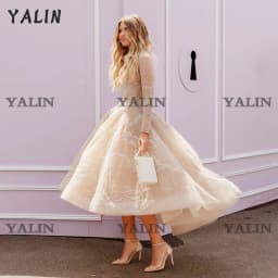 Customized Elegant High Low Prom Dresses Long Sleeves Ankle Length Pleated Homecoming Applique Lace vestidos de fiesta