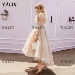 Customized Elegant High Low Prom Dresses Long Sleeves Ankle Length Pleated Homecoming Applique Lace vestidos de fiesta