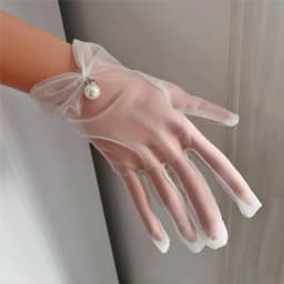 High Quality Chiffon Wedding Gloves White Short Bow Pearl Finger Women Bridal Gloves Wedding Party Accessories