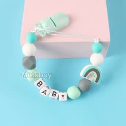 NEW Personalized Name Handmade Beech Pacifier Clip Holder Chain Silicone Rainbow Pacifier Chain Baby Teether Teething Chain Gift