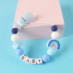 NEW Personalized Name Handmade Beech Pacifier Clip Holder Chain Silicone Rainbow Pacifier Chain Baby Teether Teething Chain Gift
