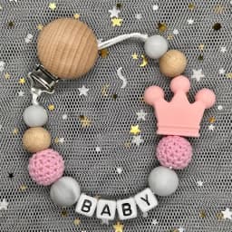 NEW Personalized Name Handmade Beech Pacifier Clip Holder Chain Silicone Rainbow Pacifier Chain Baby Teether Teething Chain Gift