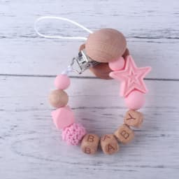 NEW Personalized Name Handmade Beech Pacifier Clip Holder Chain Silicone Rainbow Pacifier Chain Baby Teether Teething Chain Gift