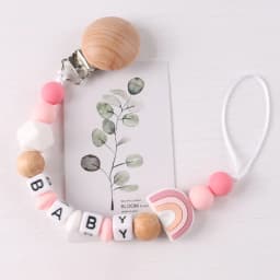 NEW Personalized Name Handmade Beech Pacifier Clip Holder Chain Silicone Rainbow Pacifier Chain Baby Teether Teething Chain Gift
