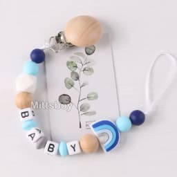 NEW Personalized Name Handmade Beech Pacifier Clip Holder Chain Silicone Rainbow Pacifier Chain Baby Teether Teething Chain Gift