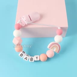 NEW Personalized Name Handmade Beech Pacifier Clip Holder Chain Silicone Rainbow Pacifier Chain Baby Teether Teething Chain Gift