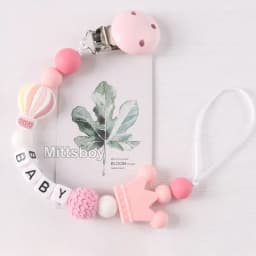 NEW Personalized Name Handmade Beech Pacifier Clip Holder Chain Silicone Rainbow Pacifier Chain Baby Teether Teething Chain Gift