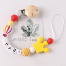NEW Personalized Name Handmade Beech Pacifier Clip Holder Chain Silicone Rainbow Pacifier Chain Baby Teether Teething Chain Gift
