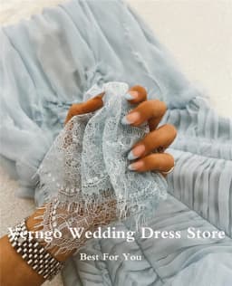 Verngo Dusty Blue Chiffon Long Prom Dresses Spaghetti Straps Pleat Sweetheart Side Slit Evening Gown Sexy Party Dress Customized