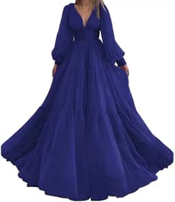 Sevintage Customized Long Puff Sleeves Prom Dresses V-Neck Pleats Chiffon Princess Evening Gowns Women Party Dress Plus Size