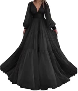 Sevintage Customized Long Puff Sleeves Prom Dresses V-Neck Pleats Chiffon Princess Evening Gowns Women Party Dress Plus Size