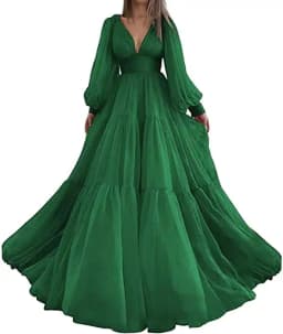 Sevintage Customized Long Puff Sleeves Prom Dresses V-Neck Pleats Chiffon Princess Evening Gowns Women Party Dress Plus Size