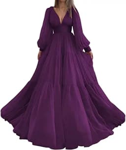 Sevintage Customized Long Puff Sleeves Prom Dresses V-Neck Pleats Chiffon Princess Evening Gowns Women Party Dress Plus Size