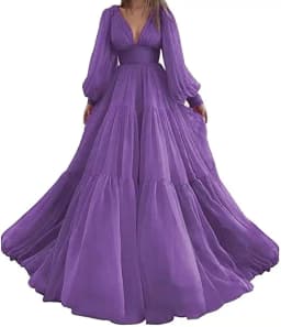 Sevintage Customized Long Puff Sleeves Prom Dresses V-Neck Pleats Chiffon Princess Evening Gowns Women Party Dress Plus Size