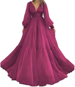 Sevintage Customized Long Puff Sleeves Prom Dresses V-Neck Pleats Chiffon Princess Evening Gowns Women Party Dress Plus Size