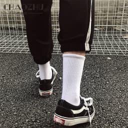 CHAOZHU Women Men Daily Basic Socks White Black Stretch Rib Socks Long Middles Length Spring Autumn Winter Cotton Casual Socks