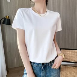 Summer 100% Mercerized Cotton Women Silk T-shirts O Neck Short Sleeve Loose Straight Tops Simple Casual Tees For Minimalist 2025