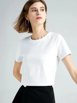 Summer 100% Mercerized Cotton Women Silk T-shirts O Neck Short Sleeve Loose Straight Tops Simple Casual Tees For Minimalist 2025