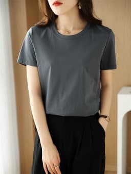 Summer 100% Mercerized Cotton Women Silk T-shirts O Neck Short Sleeve Loose Straight Tops Simple Casual Tees For Minimalist 2025