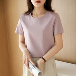Summer 100% Mercerized Cotton Women Silk T-shirts O Neck Short Sleeve Loose Straight Tops Simple Casual Tees For Minimalist 2025