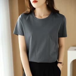 Summer 100% Mercerized Cotton Women Silk T-shirts O Neck Short Sleeve Loose Straight Tops Simple Casual Tees For Minimalist 2025