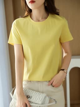 Summer 100% Mercerized Cotton Women Silk T-shirts O Neck Short Sleeve Loose Straight Tops Simple Casual Tees For Minimalist 2025