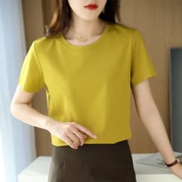 Summer 100% Mercerized Cotton Women Silk T-shirts O Neck Short Sleeve Loose Straight Tops Simple Casual Tees For Minimalist 2025