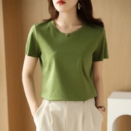 Summer 100% Mercerized Cotton Women Silk T-shirts O Neck Short Sleeve Loose Straight Tops Simple Casual Tees For Minimalist 2025