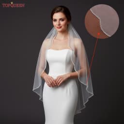 TOPQUEEN V35 Bridal Veil with Pearls Single Tier Bead Edge Bridal Veil Elbow Length Elegance Voile De MariéE High Quality