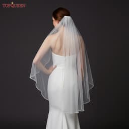 TOPQUEEN V35 Bridal Veil with Pearls Single Tier Bead Edge Bridal Veil Elbow Length Elegance Voile De MariéE High Quality