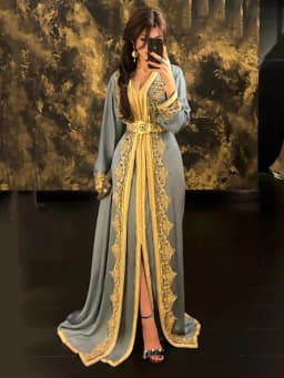 Smileven Silver Moroccan caftan Evening Dresses V Neck Crystal Algeria Arabic Special Occasion Dresses Lace Muslim Party Gowns