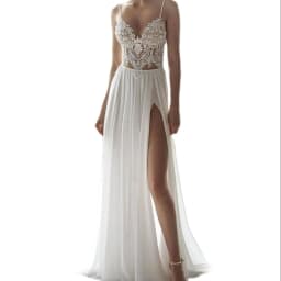 LSYX Customized Bohemian Wedding Dress Beach Two Pieces 2 A-line Sweetheart Bridal Gowns Sleeveless Simple Sweep Train Charming