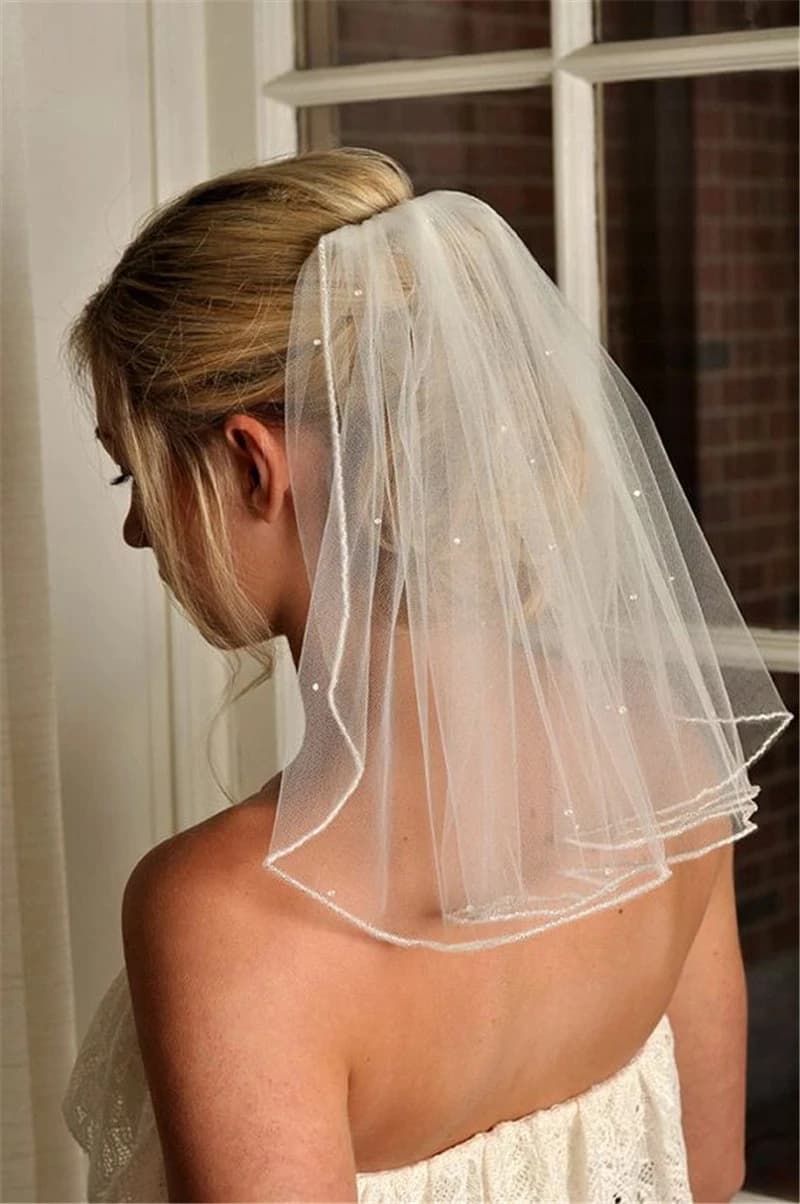 Short 1 Layer Wedding Veils Soft Tulle Bridal Veils Comb Crystal Wedding Accessories voile de mariee