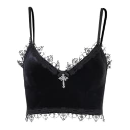 Velvet Y2K Mall Goth Crop Tops Black Lace Trim Emo Alternative Aesthetic Crop Tops Women Backless Sexy Strap Tanks