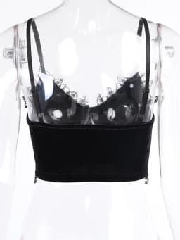 Velvet Y2K Mall Goth Crop Tops Black Lace Trim Emo Alternative Aesthetic Crop Tops Women Backless Sexy Strap Tanks