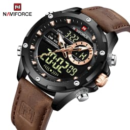NAVIFORCE Luxury Original Watches For Men Casual Sport Chronograph Alarm Quartz WristWatch Leather Waterproof Digital Clock 9163