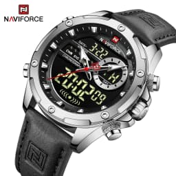 NAVIFORCE Luxury Original Watches For Men Casual Sport Chronograph Alarm Quartz WristWatch Leather Waterproof Digital Clock 9163
