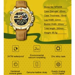 NAVIFORCE Luxury Original Watches For Men Casual Sport Chronograph Alarm Quartz WristWatch Leather Waterproof Digital Clock 9163