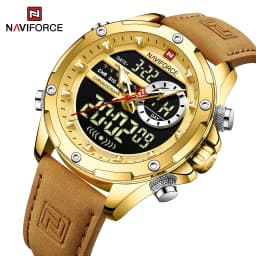NAVIFORCE Luxury Original Watches For Men Casual Sport Chronograph Alarm Quartz WristWatch Leather Waterproof Digital Clock 9163