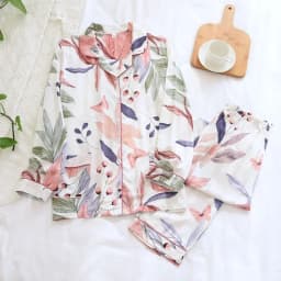 Spring And Autumn Ladies Cute Cartoon Floral Viscose Fiber Pajamas Two-piece Long-sleeved Home Service Cotton Summer Thin Shorts