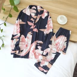 Spring And Autumn Ladies Cute Cartoon Floral Viscose Fiber Pajamas Two-piece Long-sleeved Home Service Cotton Summer Thin Shorts