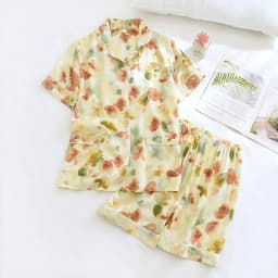 Spring And Autumn Ladies Cute Cartoon Floral Viscose Fiber Pajamas Two-piece Long-sleeved Home Service Cotton Summer Thin Shorts