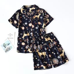 Spring And Autumn Ladies Cute Cartoon Floral Viscose Fiber Pajamas Two-piece Long-sleeved Home Service Cotton Summer Thin Shorts