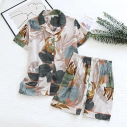Spring And Autumn Ladies Cute Cartoon Floral Viscose Fiber Pajamas Two-piece Long-sleeved Home Service Cotton Summer Thin Shorts