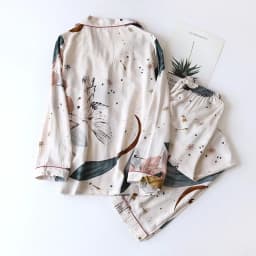 Spring And Autumn Ladies Cute Cartoon Floral Viscose Fiber Pajamas Two-piece Long-sleeved Home Service Cotton Summer Thin Shorts