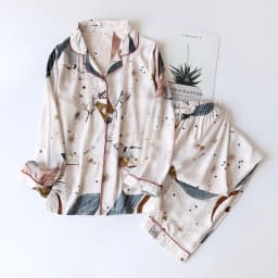 Spring And Autumn Ladies Cute Cartoon Floral Viscose Fiber Pajamas Two-piece Long-sleeved Home Service Cotton Summer Thin Shorts