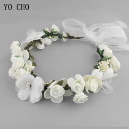 Meldel Bridal Hair Accessories Foam Rose Headband Women Headdress Silk Fake Flower Wreath Handmade Headband