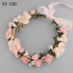 Meldel Bridal Hair Accessories Foam Rose Headband Women Headdress Silk Fake Flower Wreath Handmade Headband